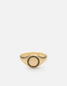 Halo Signet Ring, 14k Matte Gold/Black Diamonds