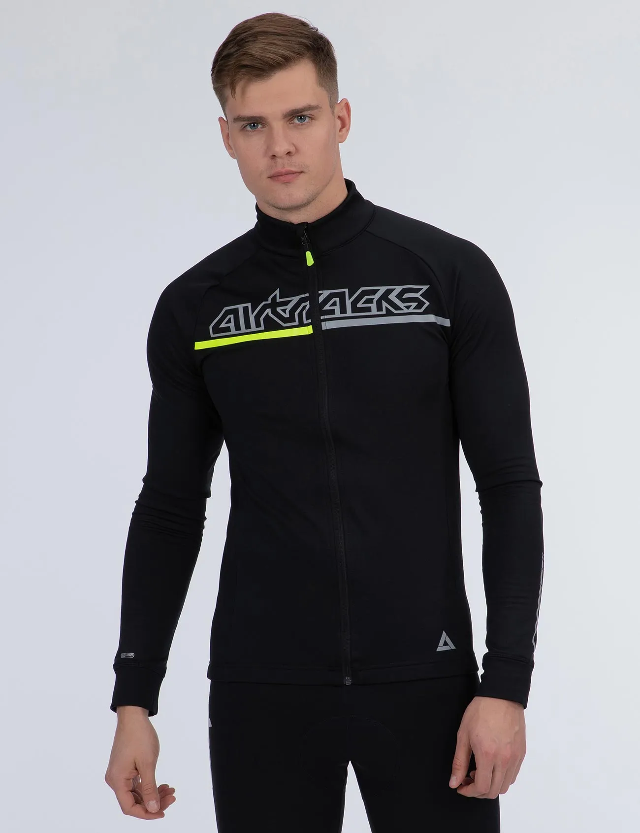 Herren Thermo Fahrradtrikot Langarm Pro Team Schwarz-Neon