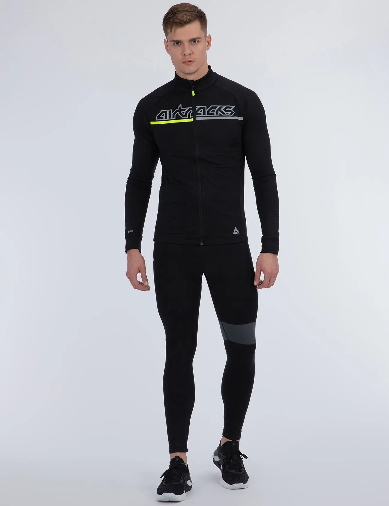 Herren Thermo Fahrradtrikot Langarm Pro Team Schwarz-Neon