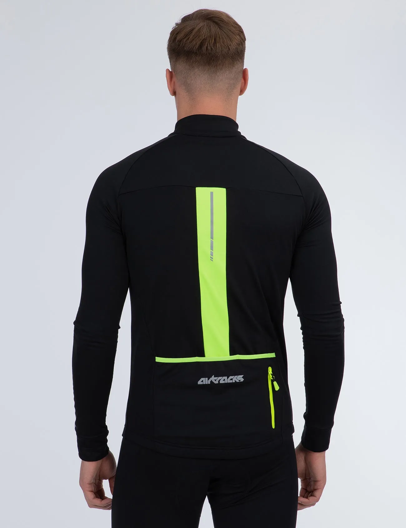 Herren Thermo Fahrradtrikot Langarm Pro Team Schwarz-Neon