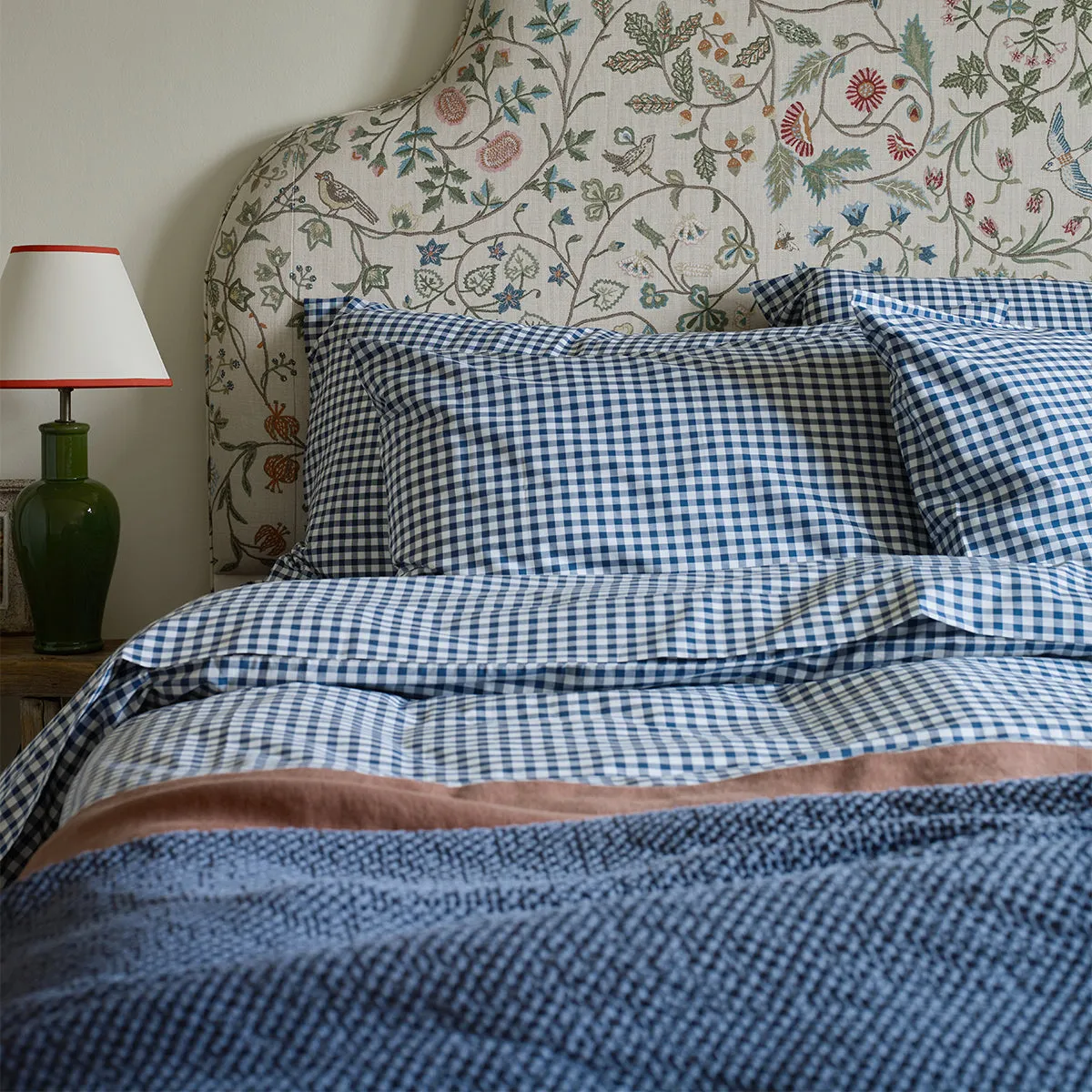 Indigo Small Gingham Cotton Pillowcases (Pair)