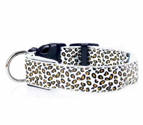 LED Safety Dog Collar - Adjustable Nylon Leopard Print Pet Collar