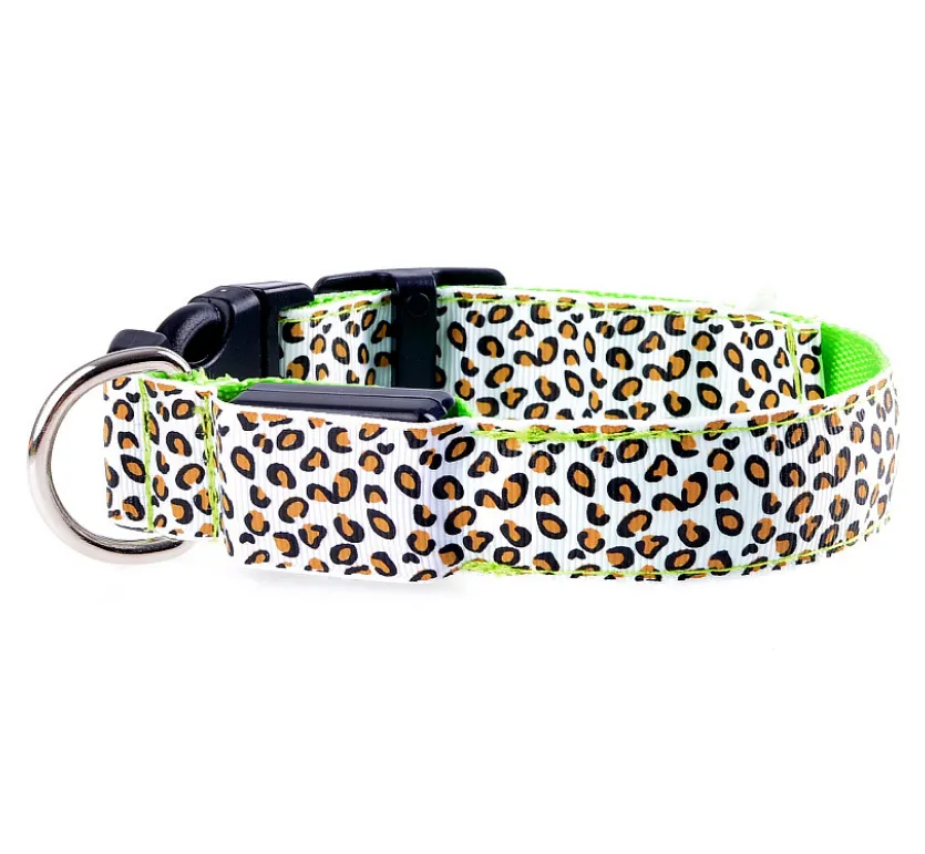 LED Safety Dog Collar - Adjustable Nylon Leopard Print Pet Collar