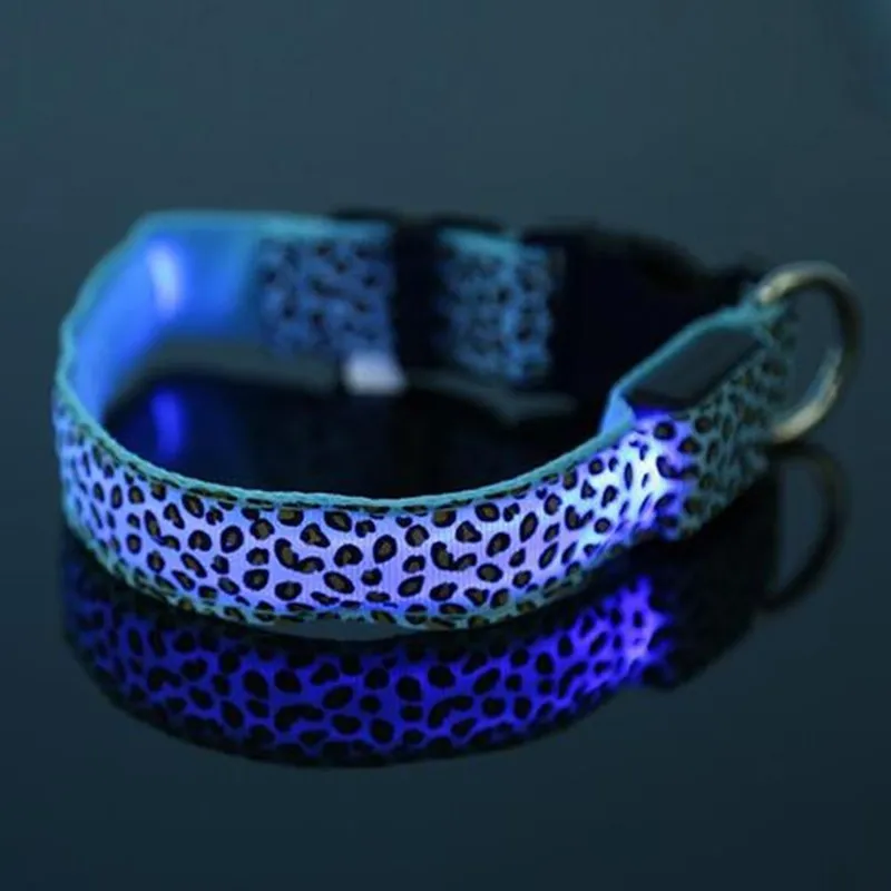 LED Safety Dog Collar - Adjustable Nylon Leopard Print Pet Collar