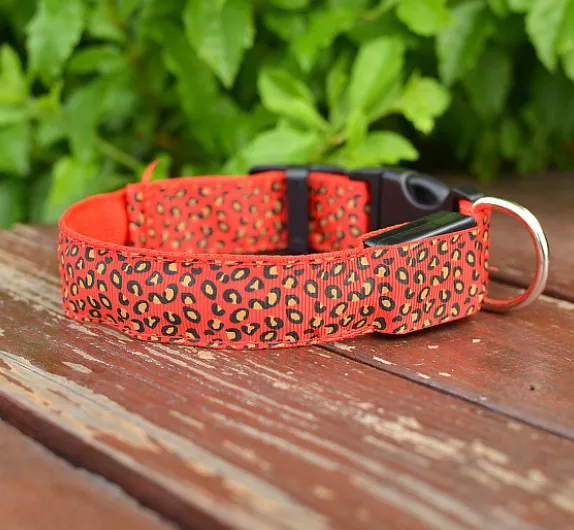 LED Safety Dog Collar - Adjustable Nylon Leopard Print Pet Collar