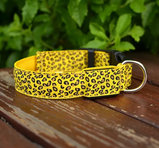 LED Safety Dog Collar - Adjustable Nylon Leopard Print Pet Collar