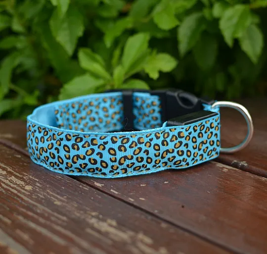 LED Safety Dog Collar - Adjustable Nylon Leopard Print Pet Collar