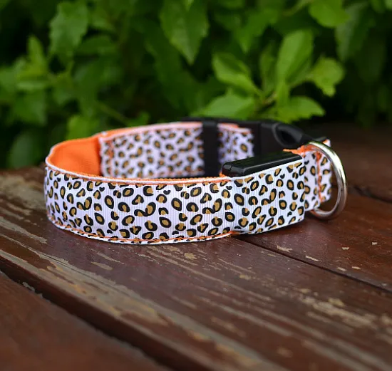 LED Safety Dog Collar - Adjustable Nylon Leopard Print Pet Collar