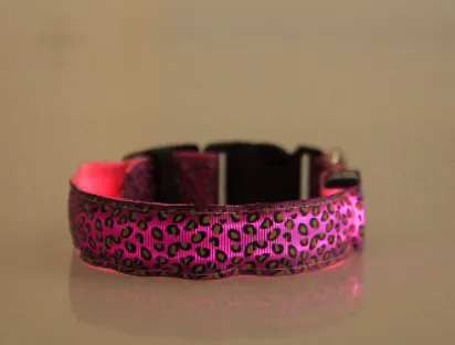 LED Safety Dog Collar - Adjustable Nylon Leopard Print Pet Collar