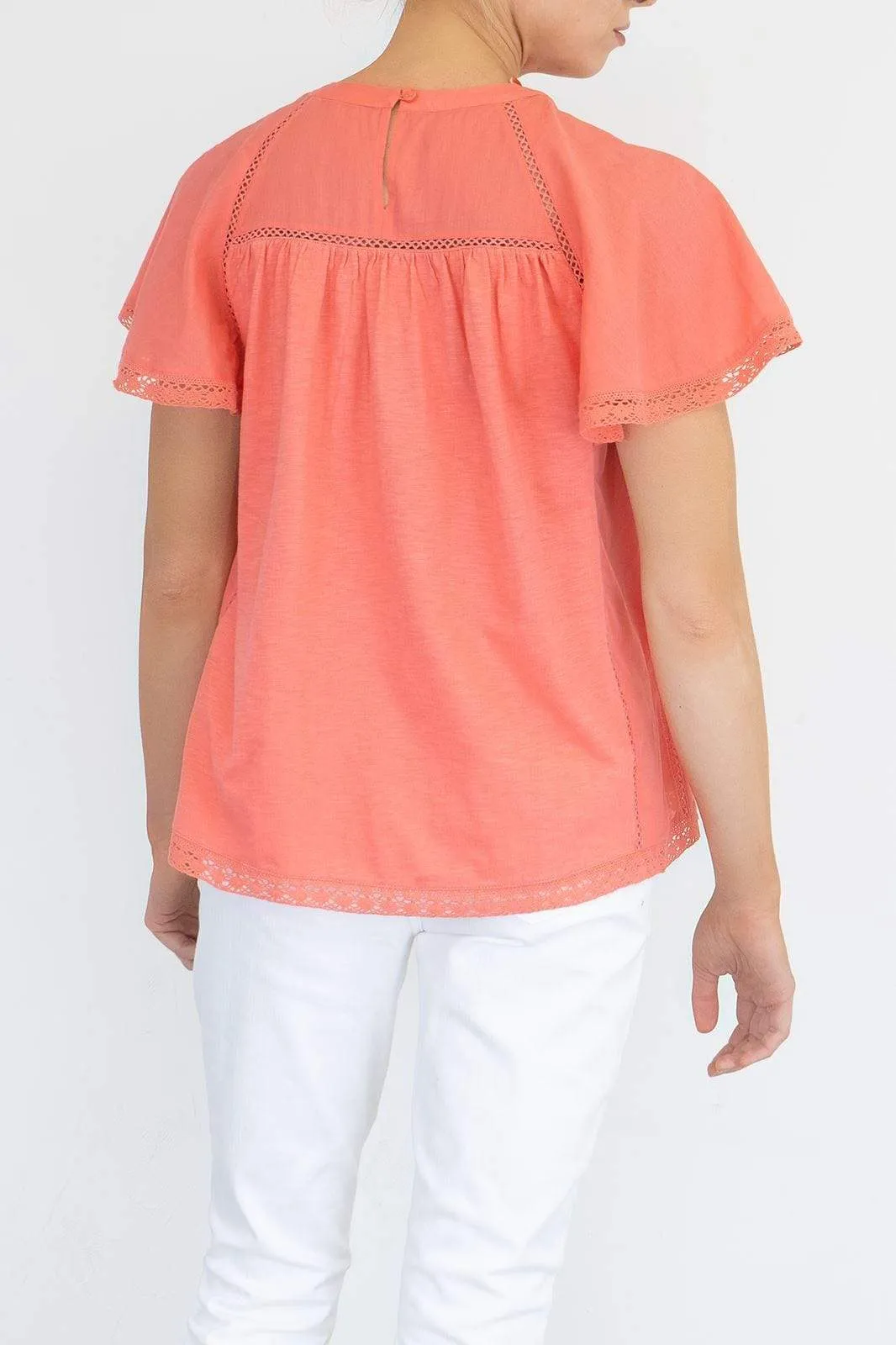 M&S Per Una Broderie Anglaise Orange Short Sleeve Top