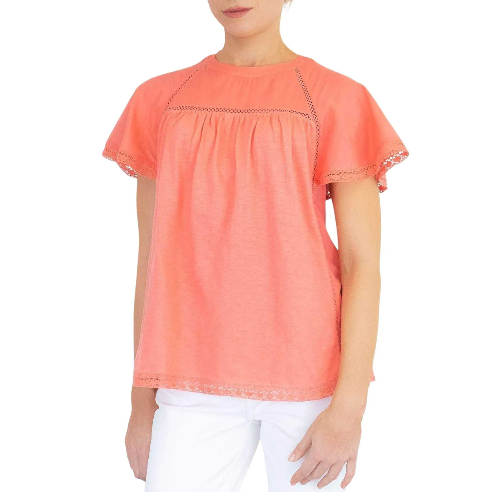 M&S Per Una Broderie Anglaise Orange Short Sleeve Top