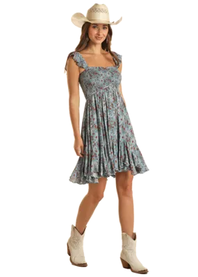 Panhandle Slim® Women's Rock & Roll Cowgirl  Blue Floral Print Sleeveless Dress