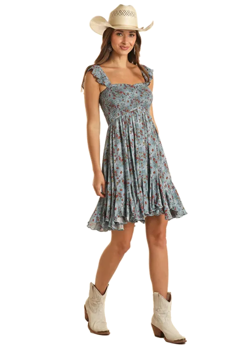 Panhandle Slim® Women's Rock & Roll Cowgirl  Blue Floral Print Sleeveless Dress