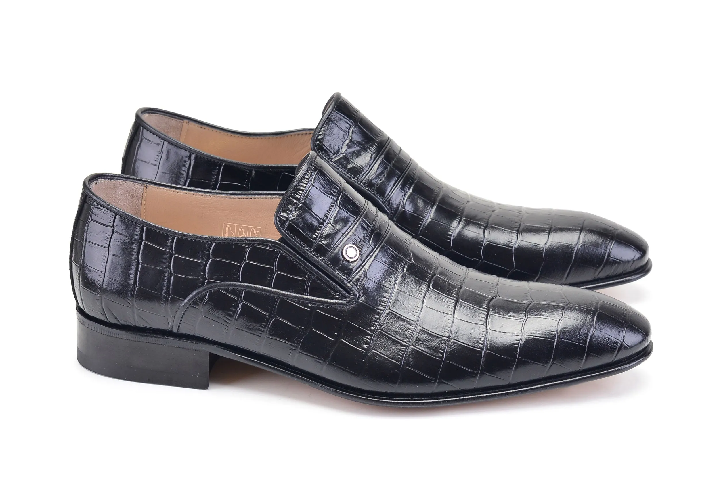 Pelle Crocodile Embossed Calfskin Slip-On Loafer Black