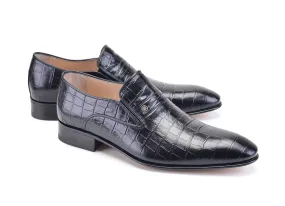 Pelle Crocodile Embossed Calfskin Slip-On Loafer Black