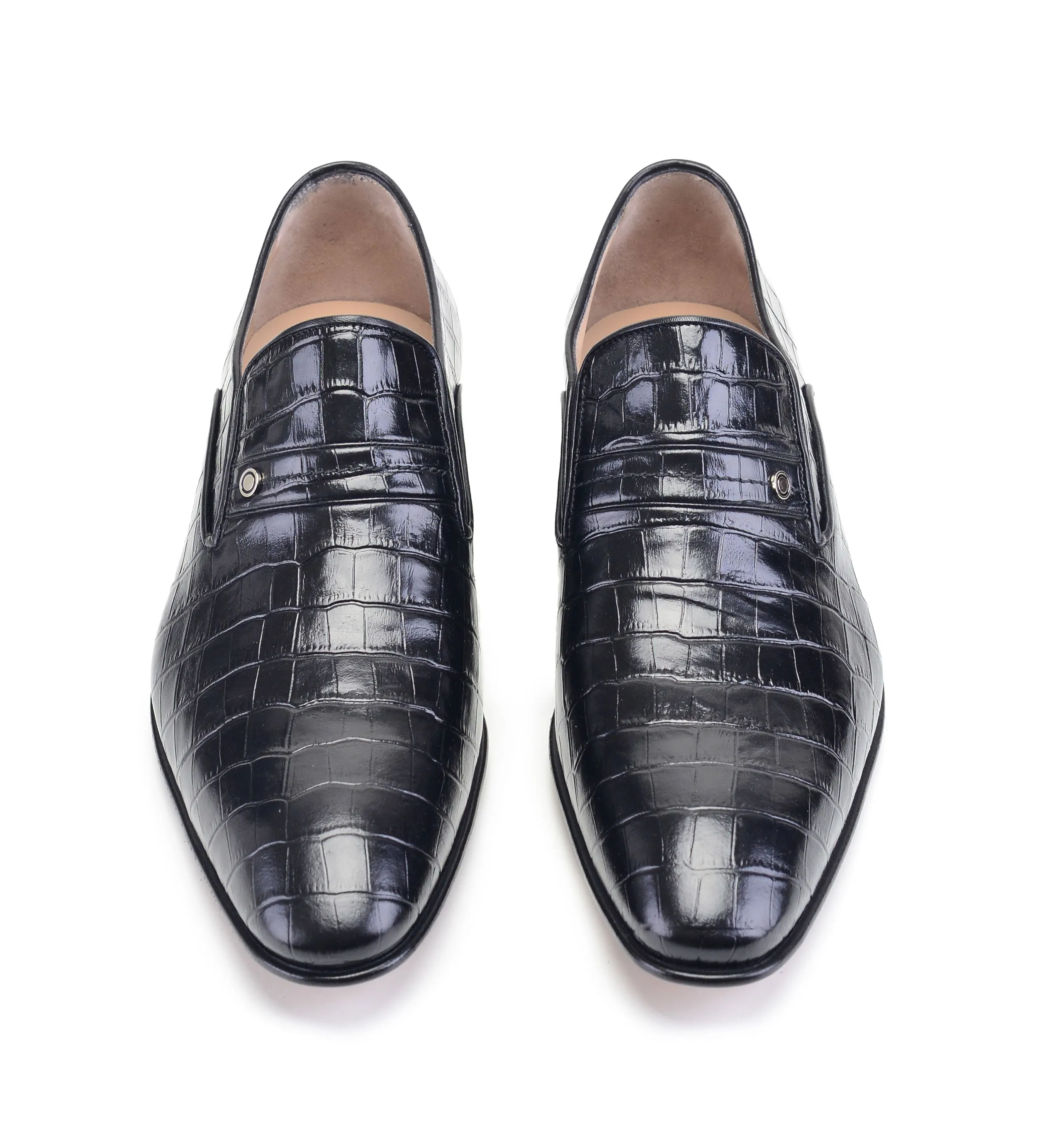 Pelle Crocodile Embossed Calfskin Slip-On Loafer Black