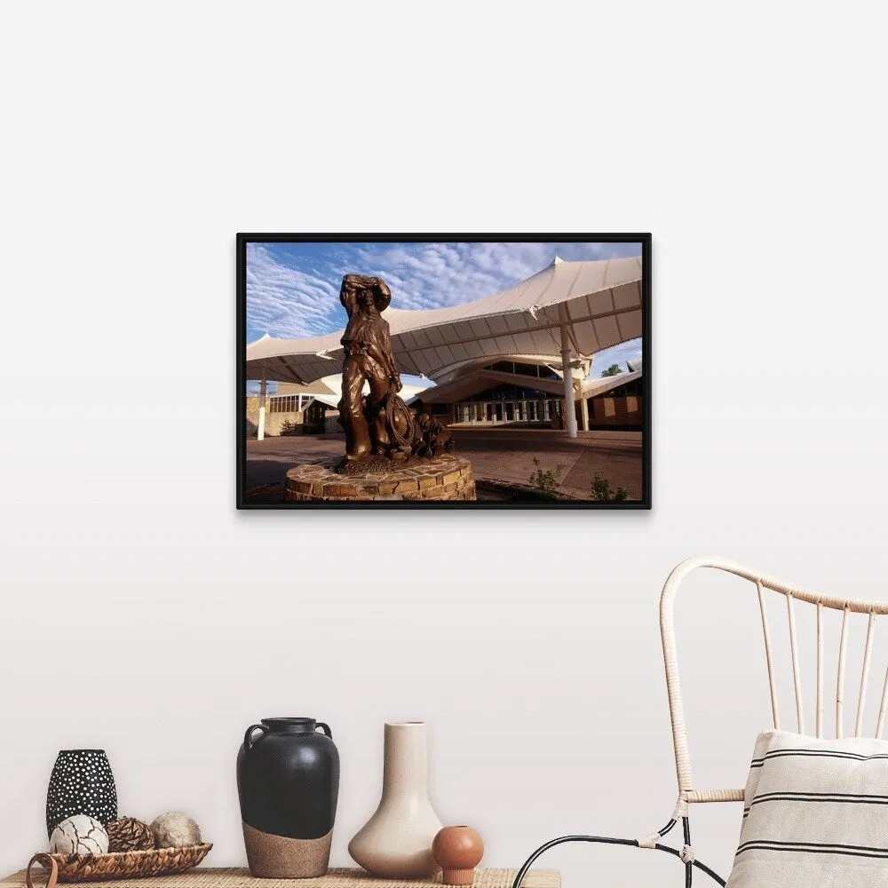 "'Welcome Sunset' statue outside National Cowboy" Black Float Frame Canvas Art