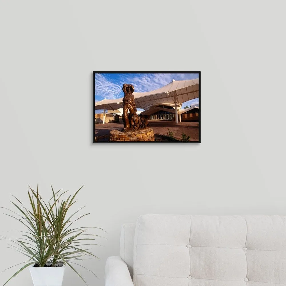 "'Welcome Sunset' statue outside National Cowboy" Black Float Frame Canvas Art