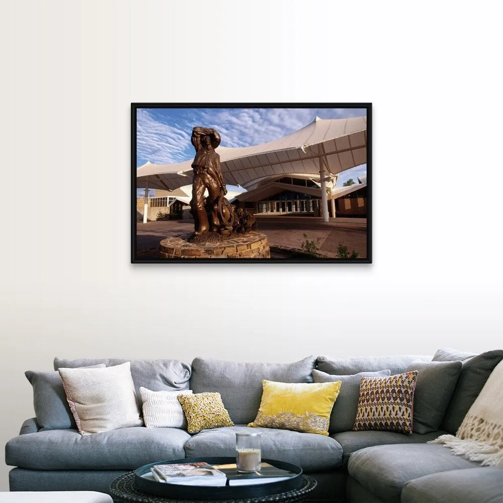 "'Welcome Sunset' statue outside National Cowboy" Black Float Frame Canvas Art