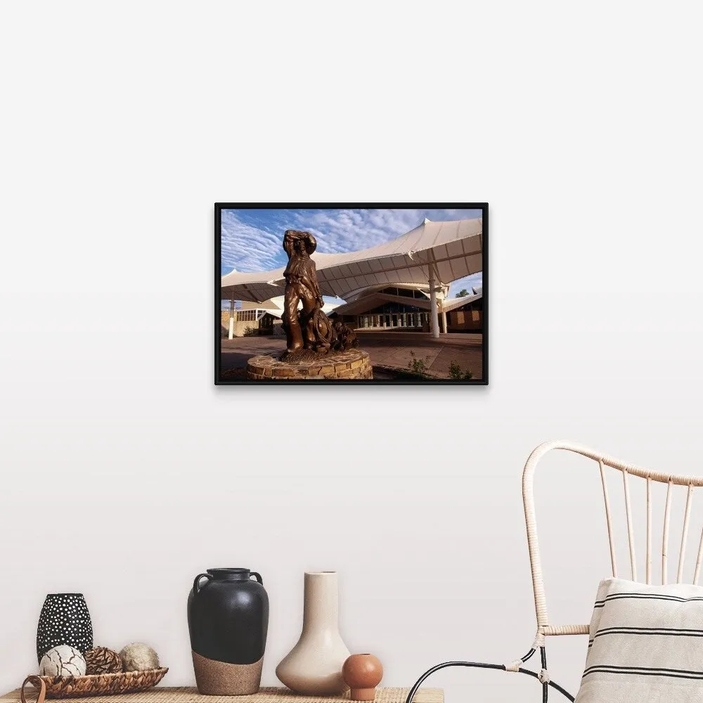 "'Welcome Sunset' statue outside National Cowboy" Black Float Frame Canvas Art