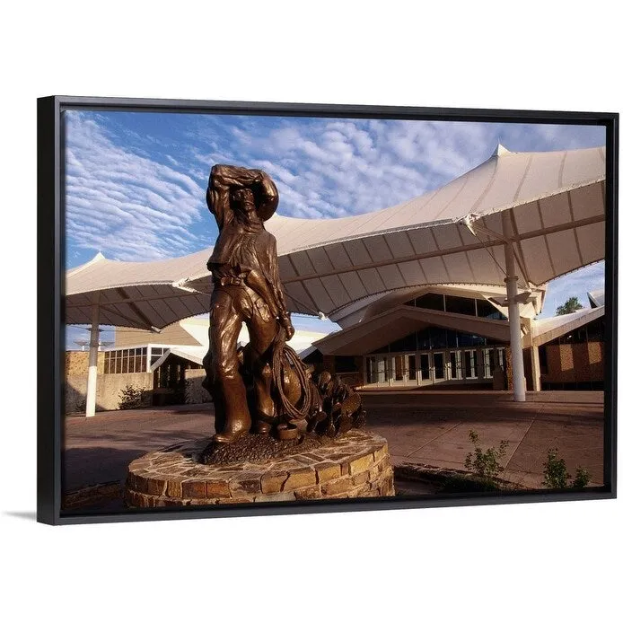 "'Welcome Sunset' statue outside National Cowboy" Black Float Frame Canvas Art