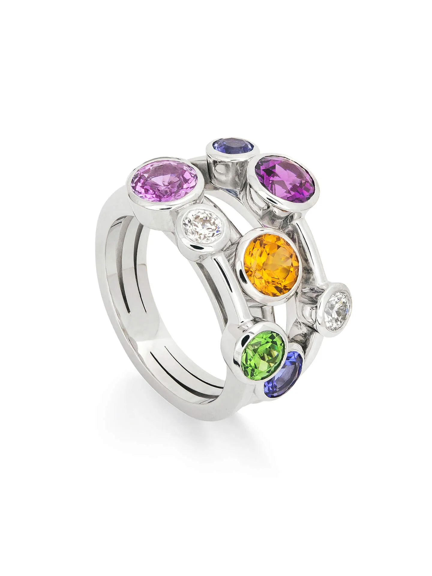 Raindance White Gold Rainbow Watercolour Ring