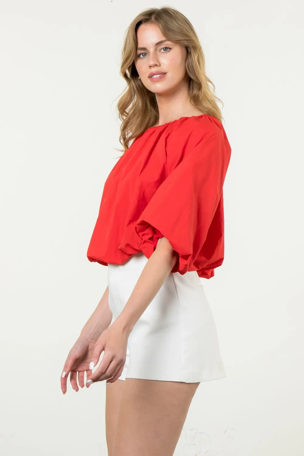 Red Elastic Poplin Blouse