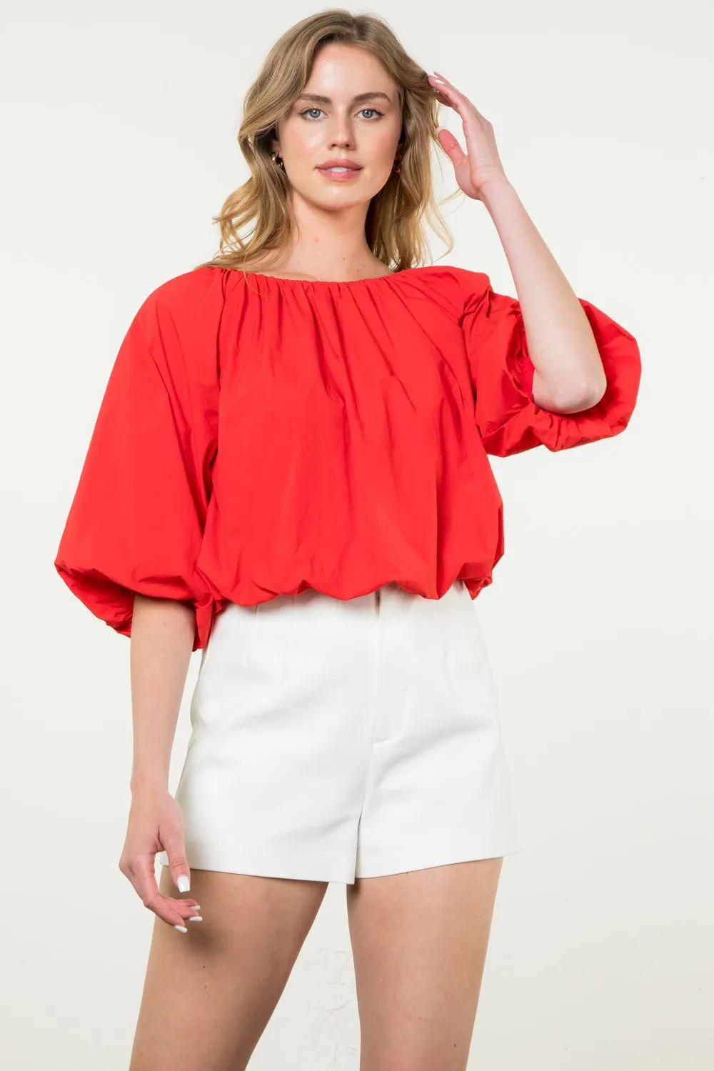 Red Elastic Poplin Blouse