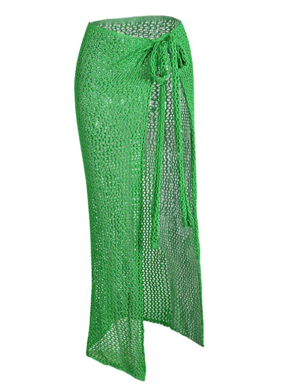 Women's Tie Hollow Knit Floor Length Beach Sarong