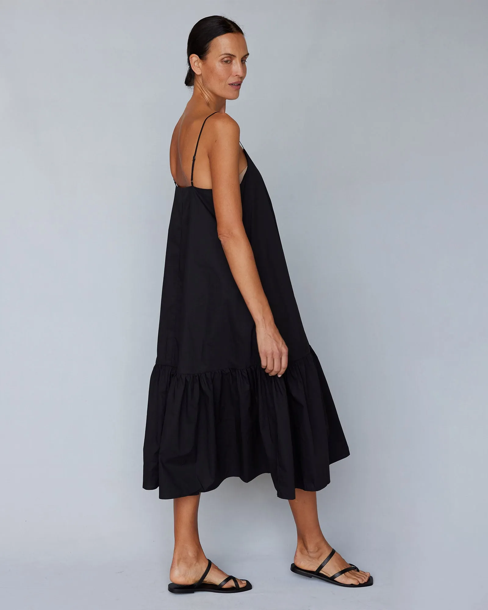 Zadie Poplin Midi Dress - Black