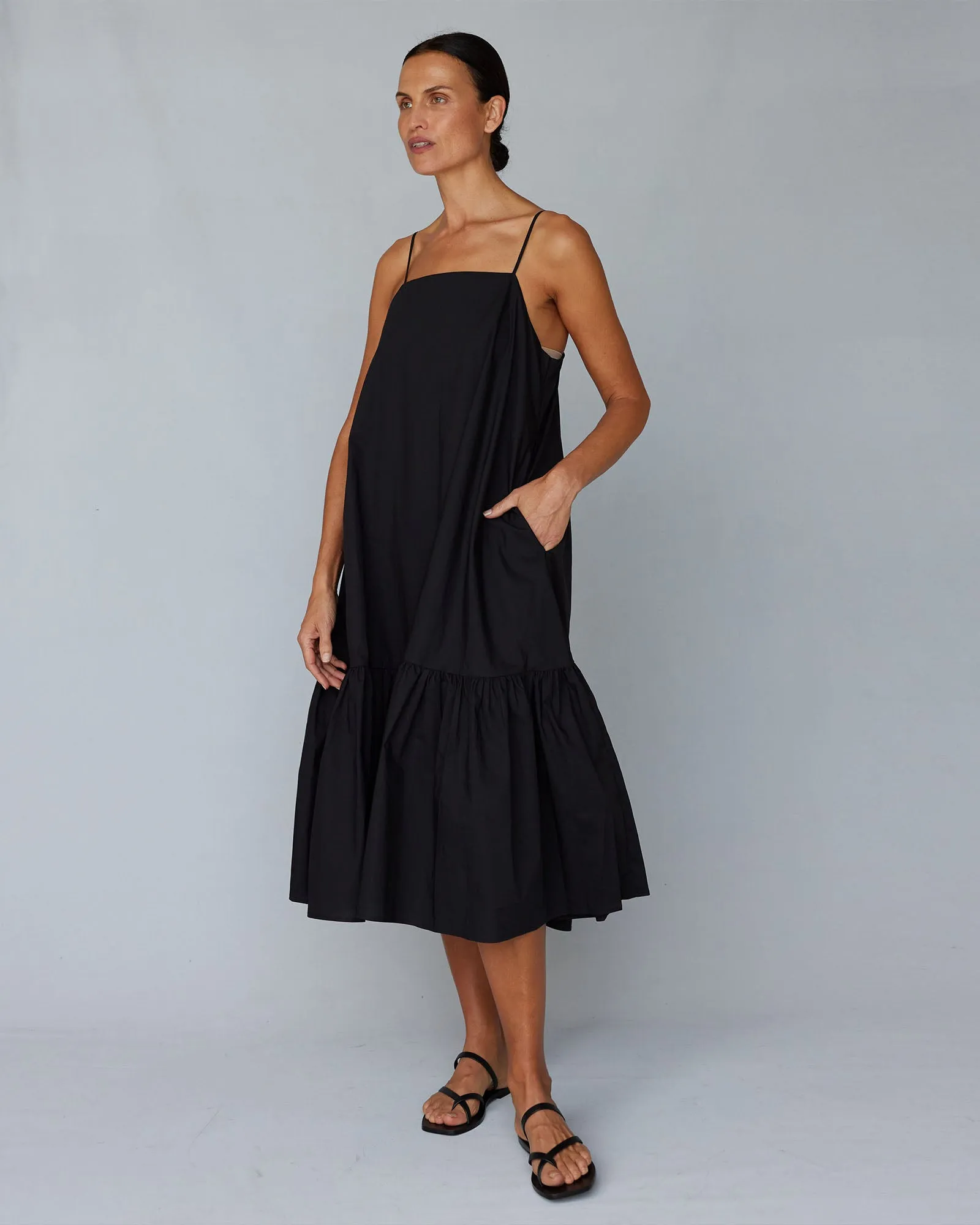 Zadie Poplin Midi Dress - Black